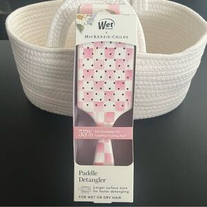 NWT Mackenzie Childs x Wet Brush Large Square Paddle Detangler Pink Rosy Check